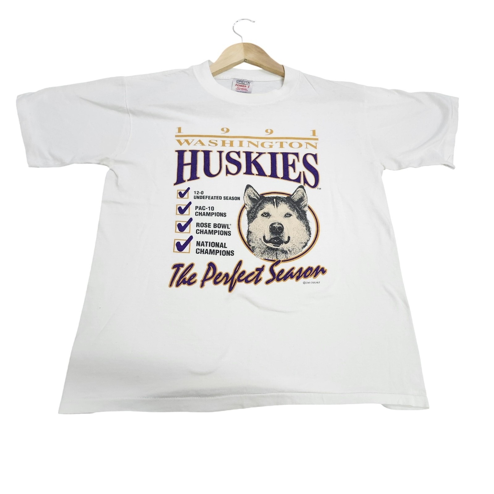 Vintage Washington Huskies Shirt Mens Large White Ncaa Football Oneita 1991